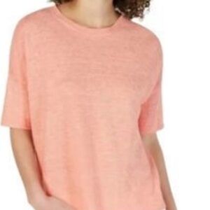 Eileen Fisher Organic Linen Melange Round Neck Top Tunic Peach Sz SP Women